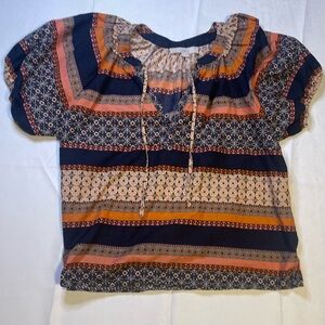 LOFT Orange and Blue Patterned Blouse